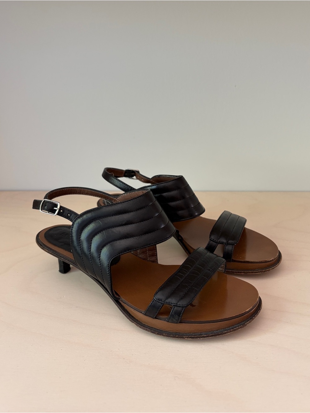 Marni 90’s kitten heel Black Leather Sandals 36.5 - Picture 5 of 7